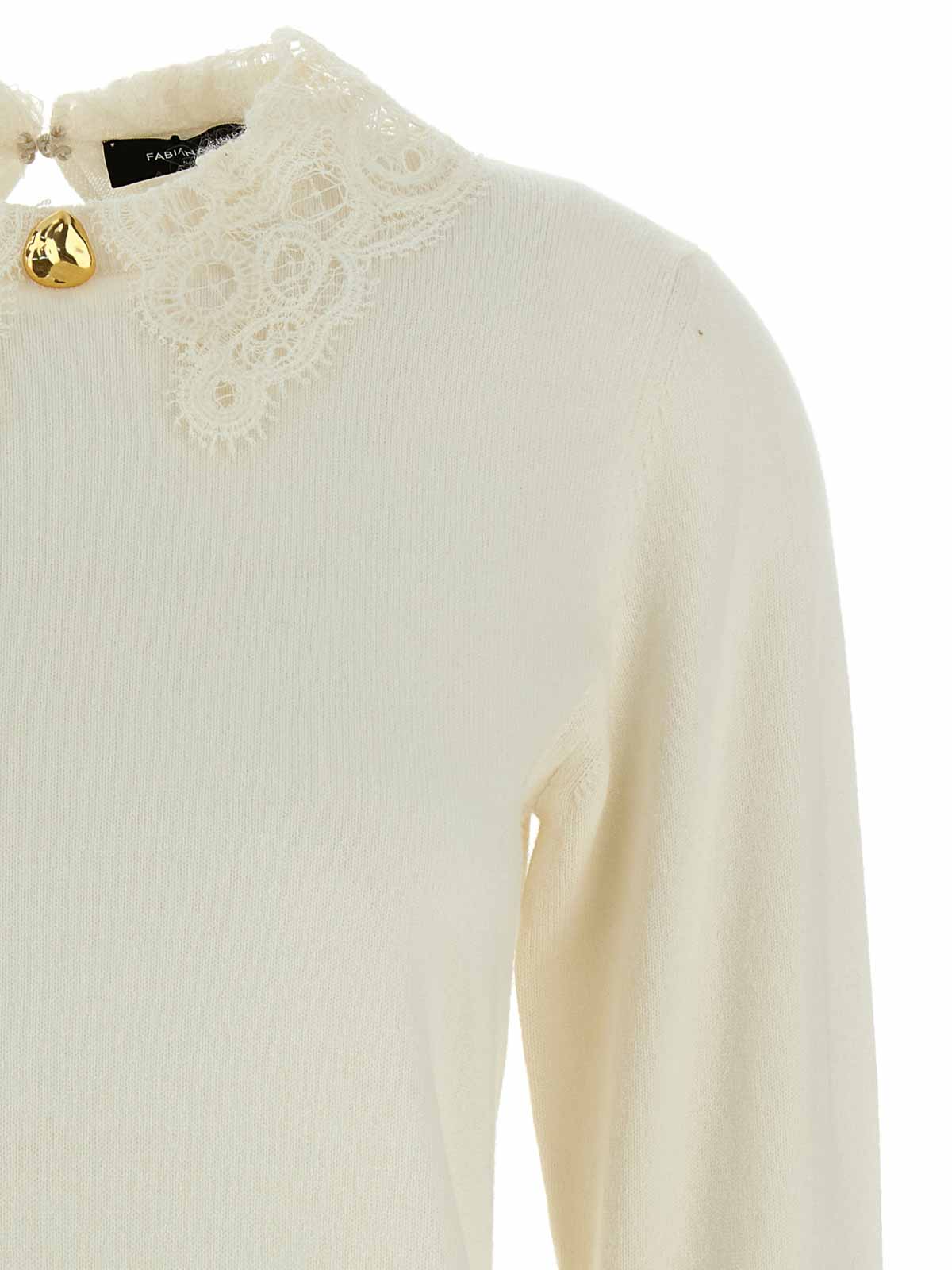 Fabiana Filippi Knitwear Sweater Lace Collar In White