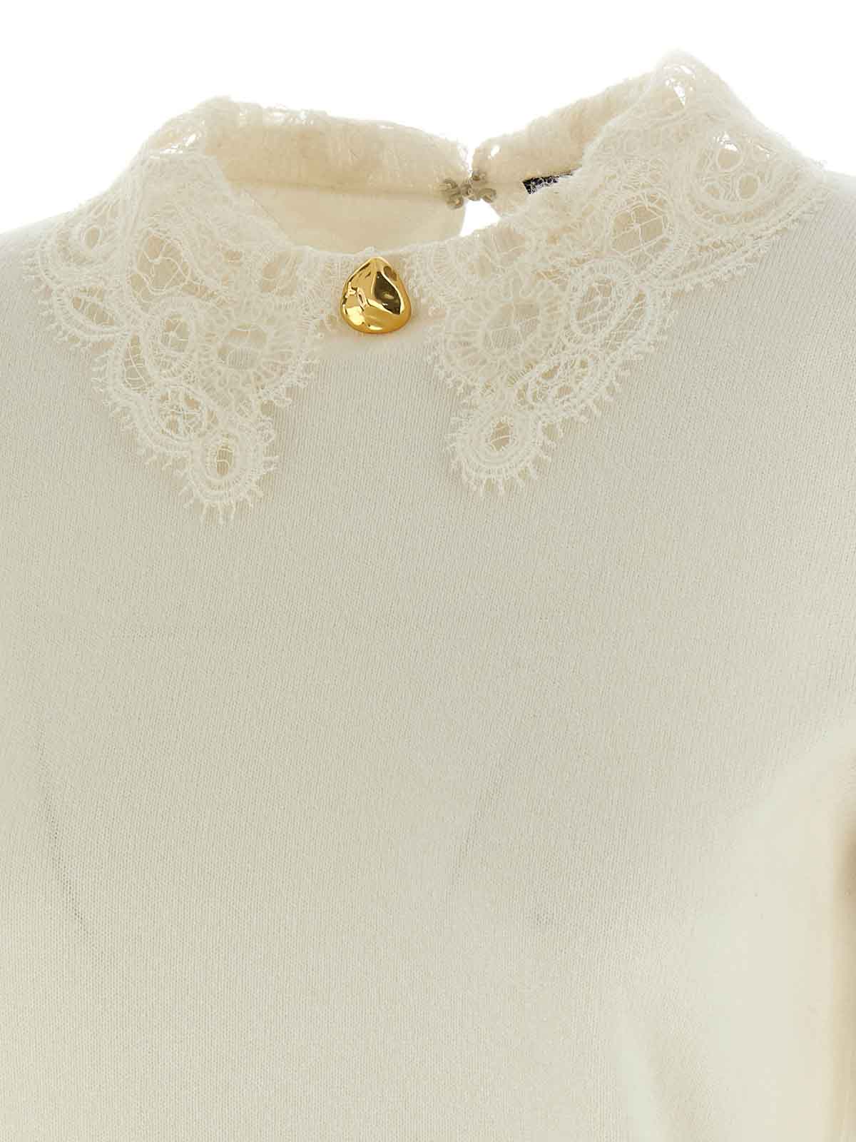 Fabiana Filippi Knitwear Sweater Lace Collar In White