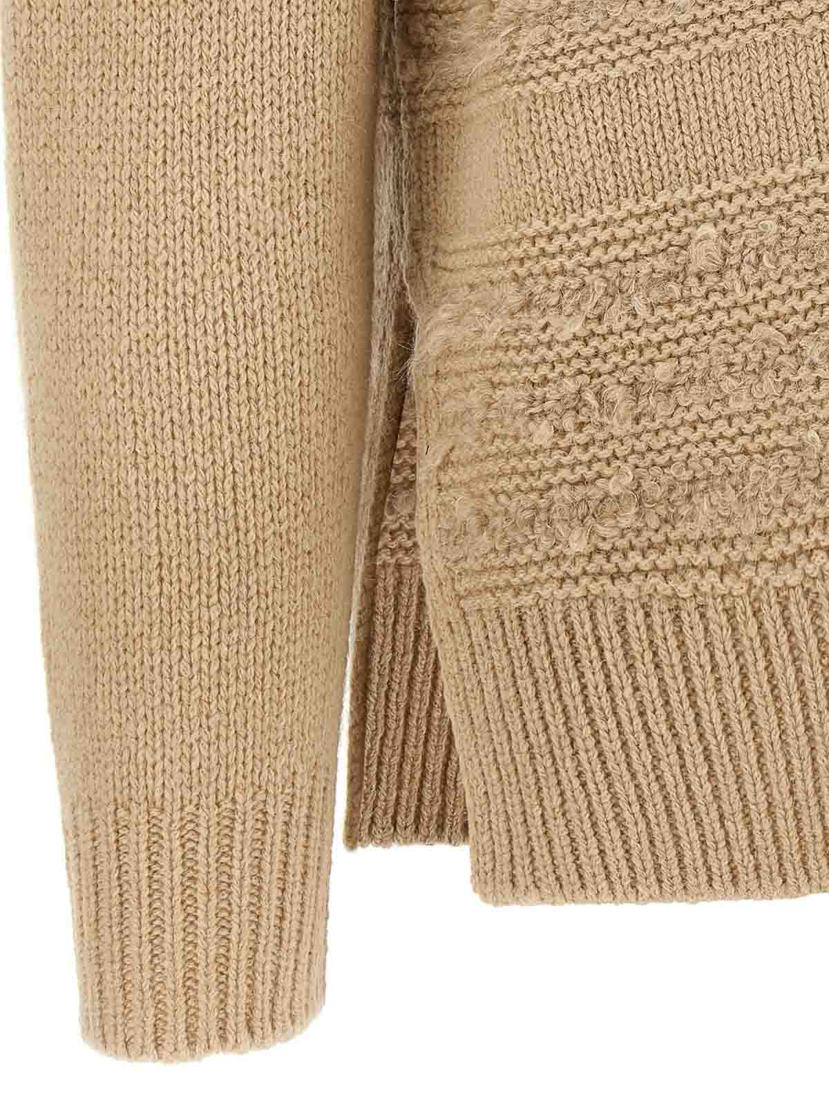 Fabiana Filippi Crew Neck Knit Sweater With Textured Insert In Neutral