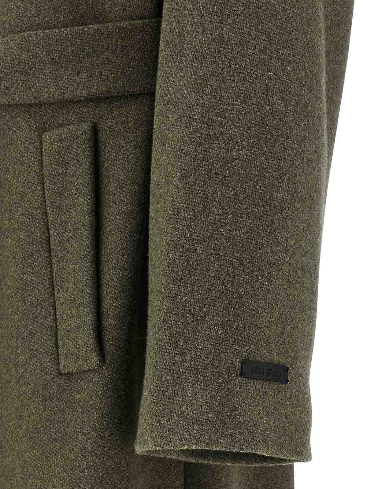 Fear Of God Long Length Belted Coat With Back Vent In Green