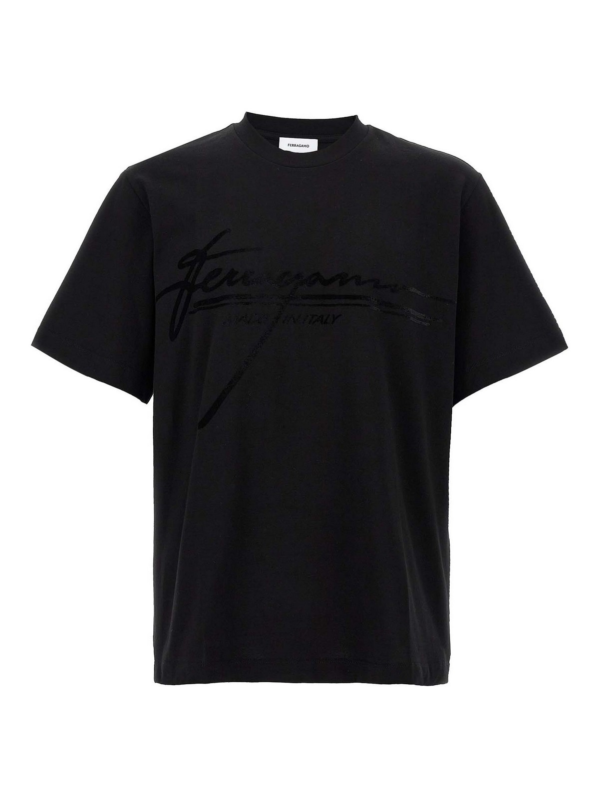 Ferragamo Signature Velvet Logo T-shirt In Black