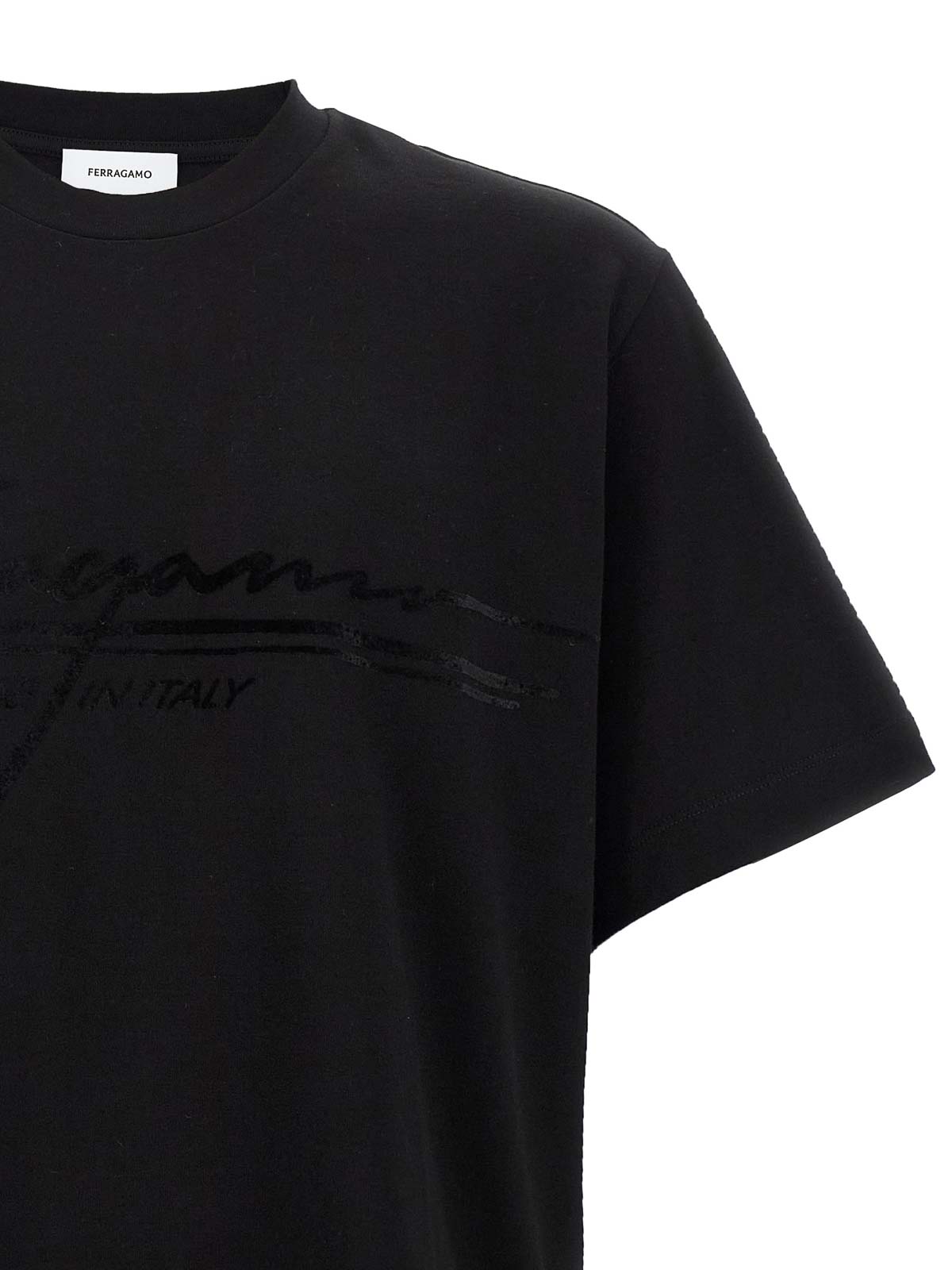 Ferragamo Signature Velvet Logo T-shirt In Black