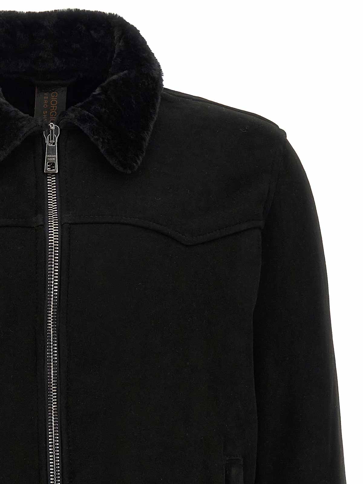 Giorgio Brato Sheepskin Bomber Jacket In Black