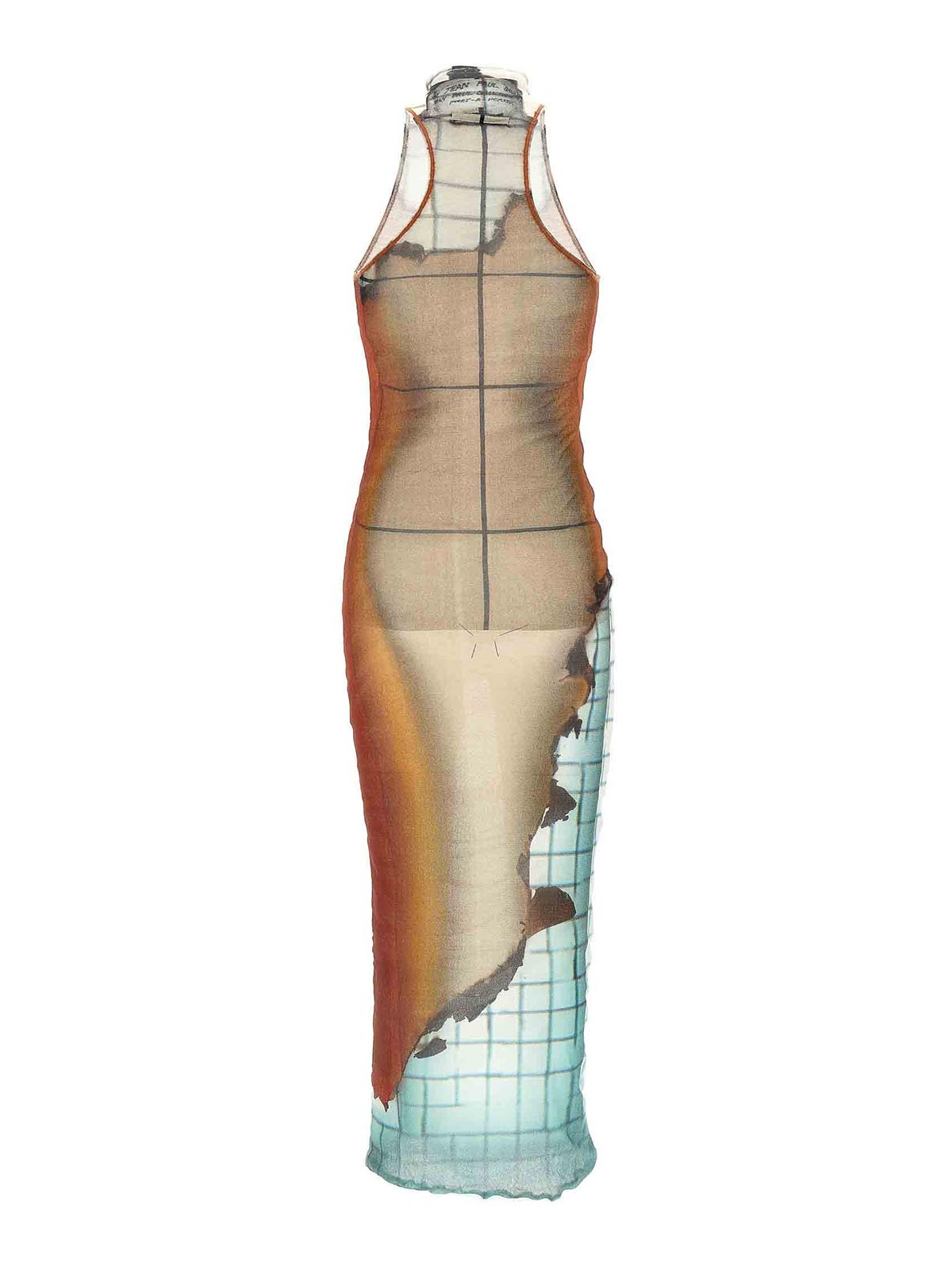 Jean Paul Gaultier Fire Printed Mesh Sleeveless Midi Dress In Multi