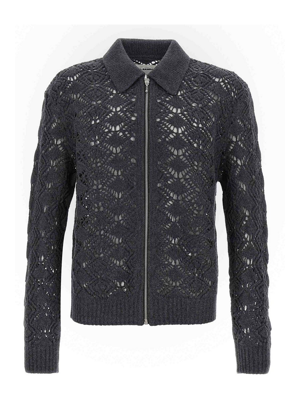 Jil Sander Collared Wool Cardigan With Textured Knit In Gray