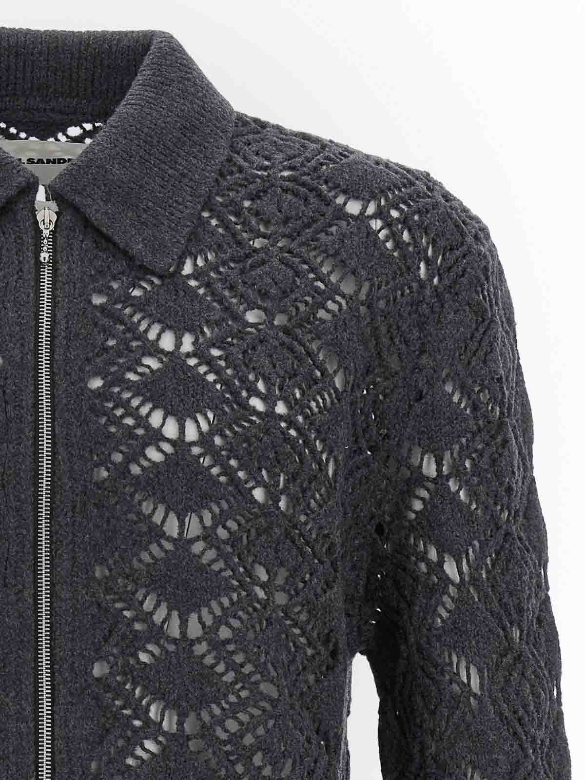 Jil Sander Collared Wool Cardigan With Textured Knit In Gray