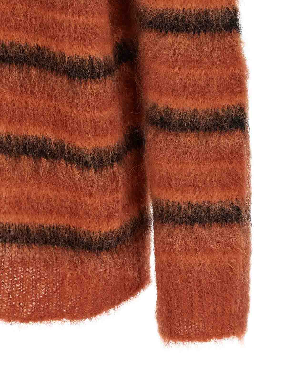 Marni Striped V-neck Ribbed Cardigan With Long Sleeves In Orange