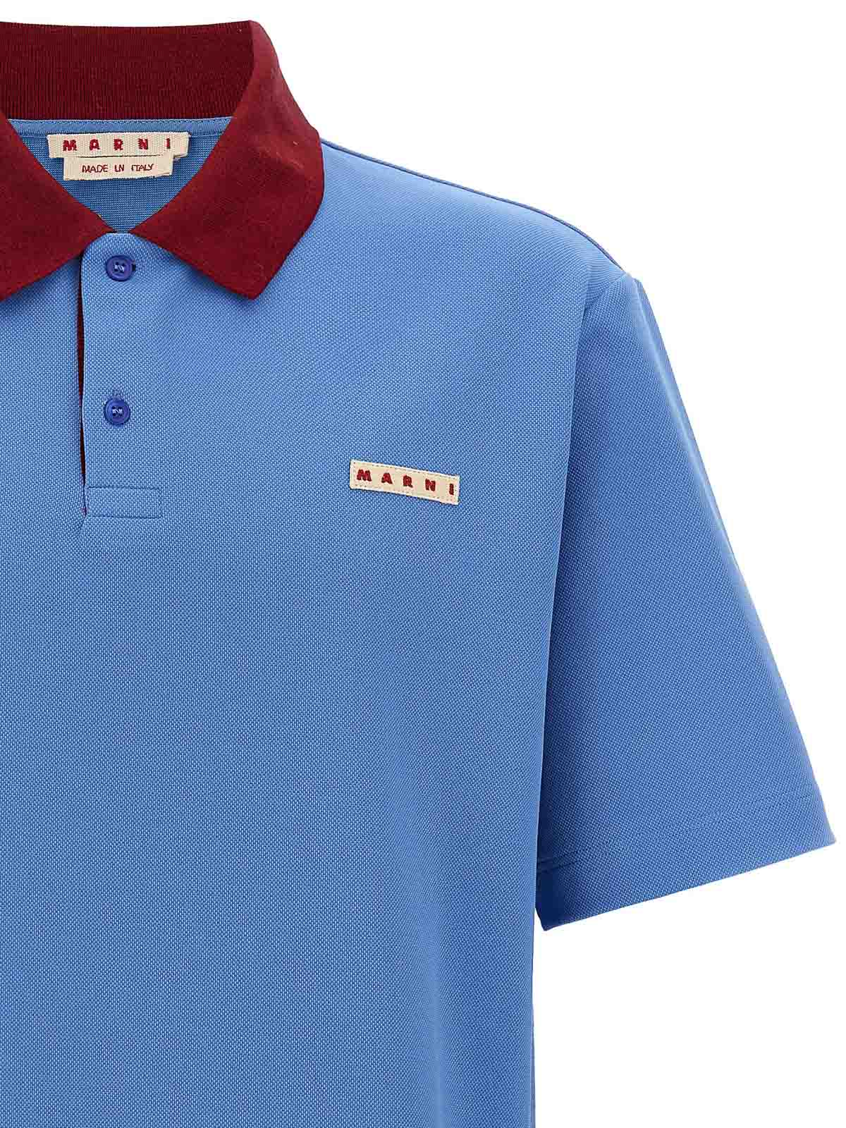 Marni Polo In Piquet Blu Con Colletto A Contrasto In Blue