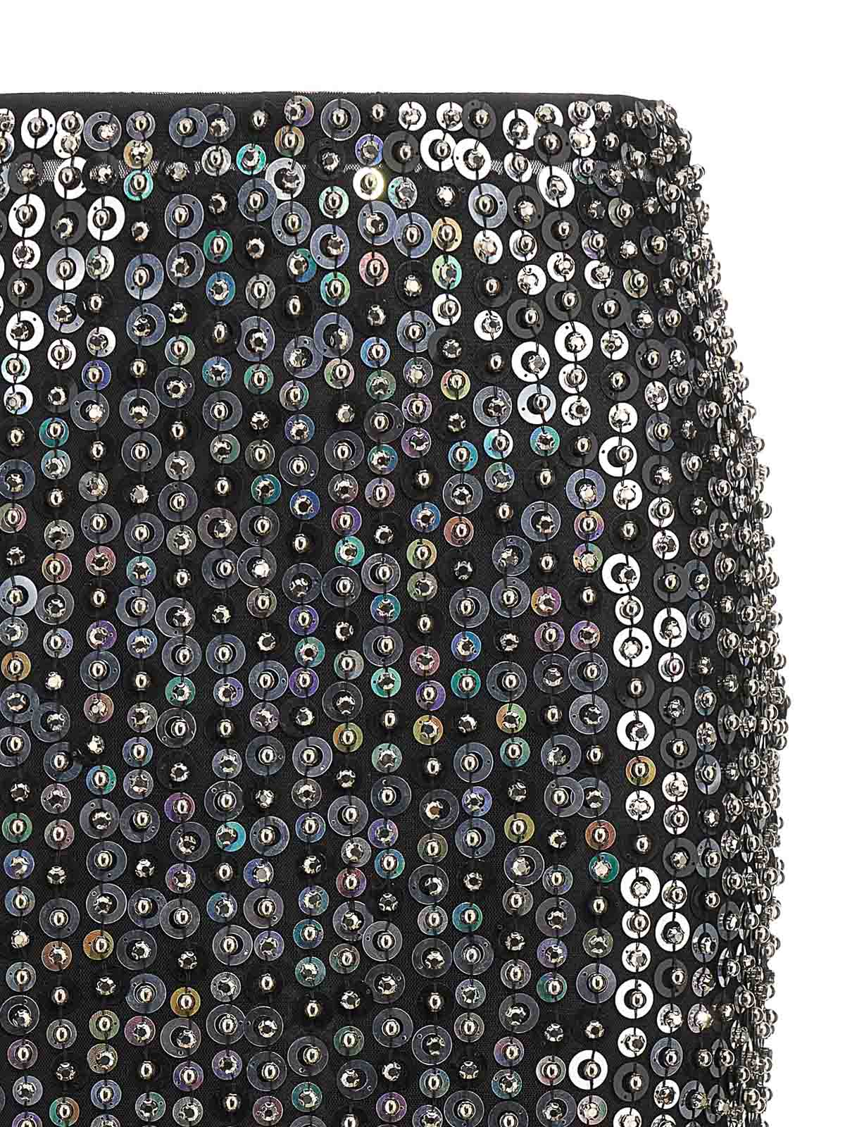 Pinko Fringed Black Sequined Midi Skirt With Removable Underskirt In Blue