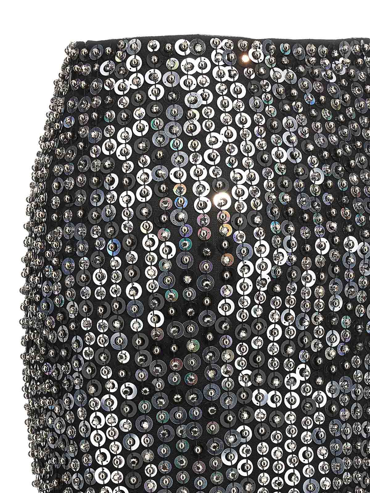 Pinko Fringed Black Sequined Midi Skirt With Removable Underskirt In Blue