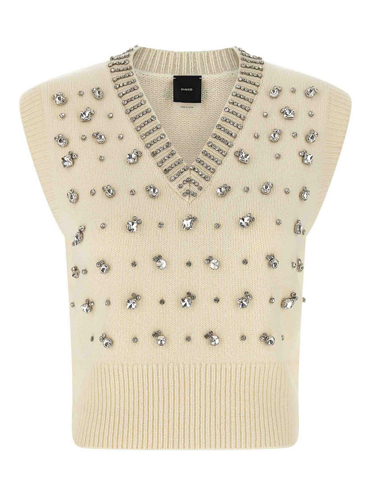 Pinko Sleeveless Wool Blend Top In White