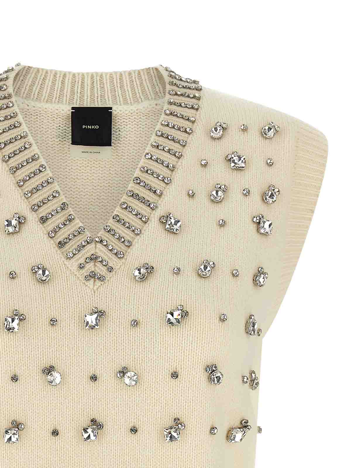 Pinko Sleeveless Wool Blend Top In White