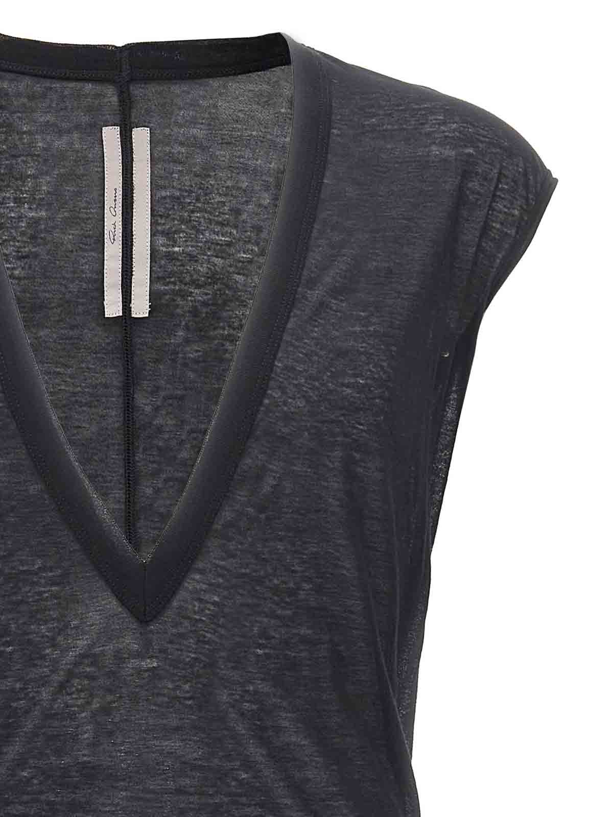 Rick Owens Dylan V Neck Cotton T-shirt In Black