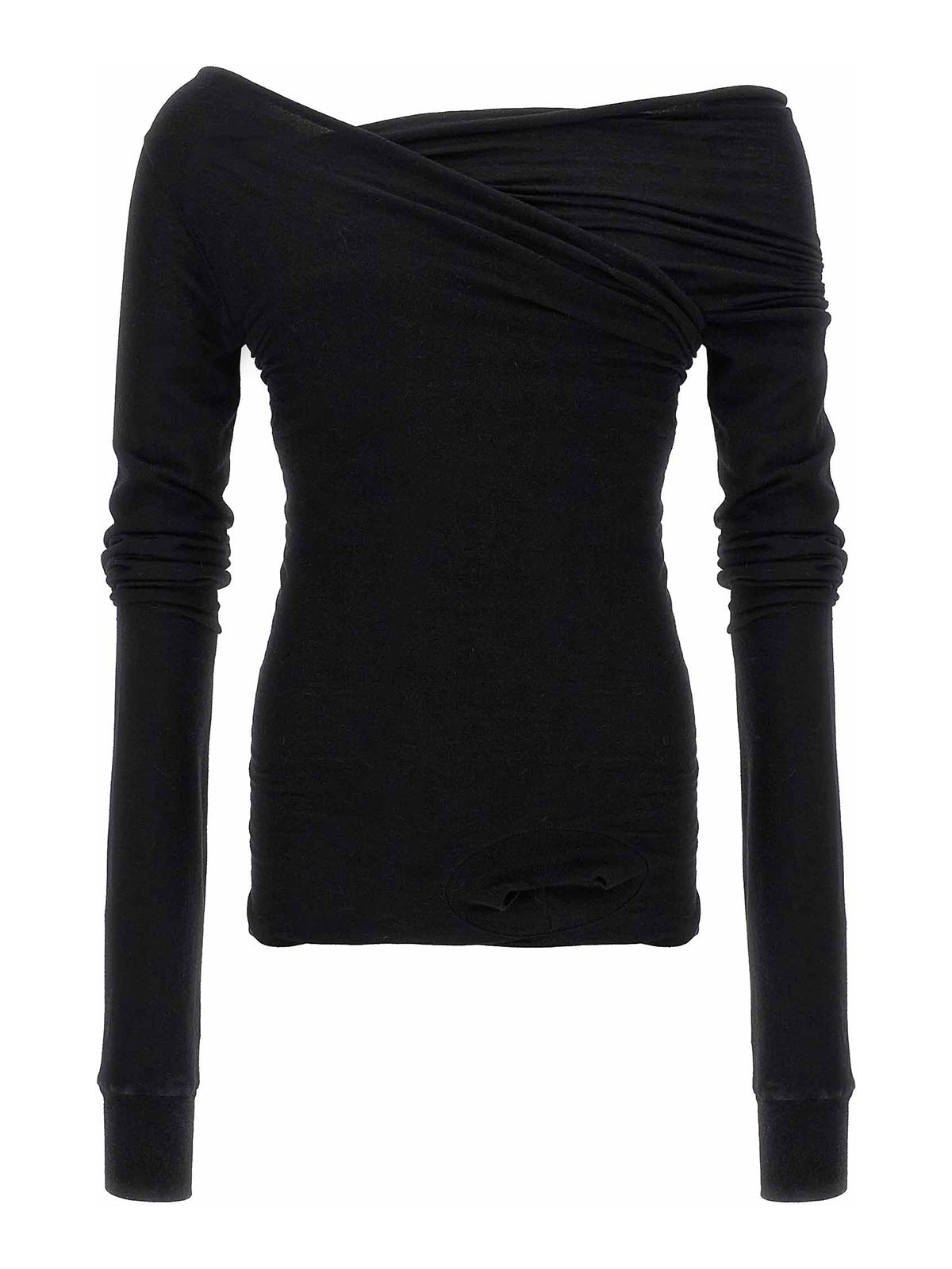 Rick Owens Hollywood Banana Off-shoulder Ruched T-shirt In Black