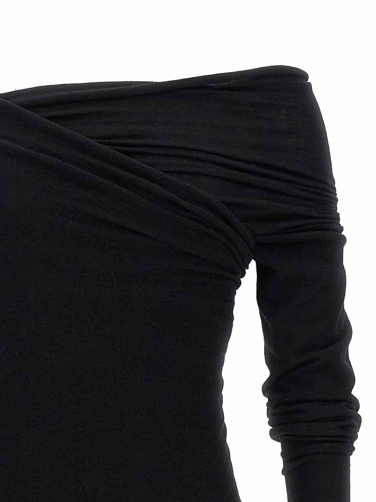 Rick Owens Hollywood Banana Off-shoulder Ruched T-shirt In Black