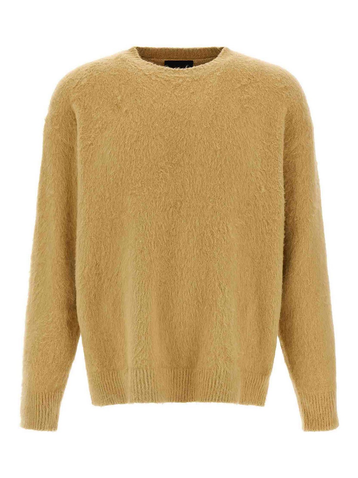 Roberto Collina Crew Neck Shearling Cotton Sweater In Sand