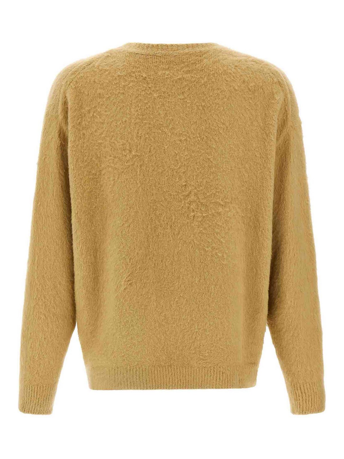 Roberto Collina Crew Neck Shearling Cotton Sweater In Sand