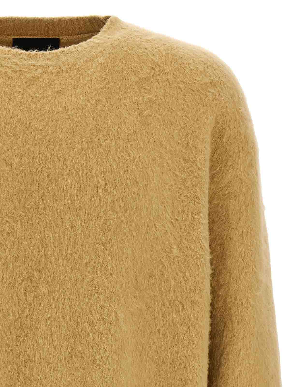 Roberto Collina Crew Neck Shearling Cotton Sweater In Sand