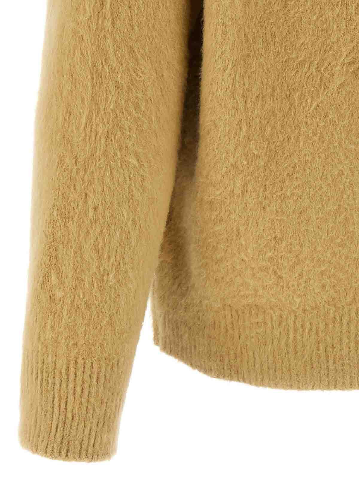Roberto Collina Crew Neck Shearling Cotton Sweater In Sand