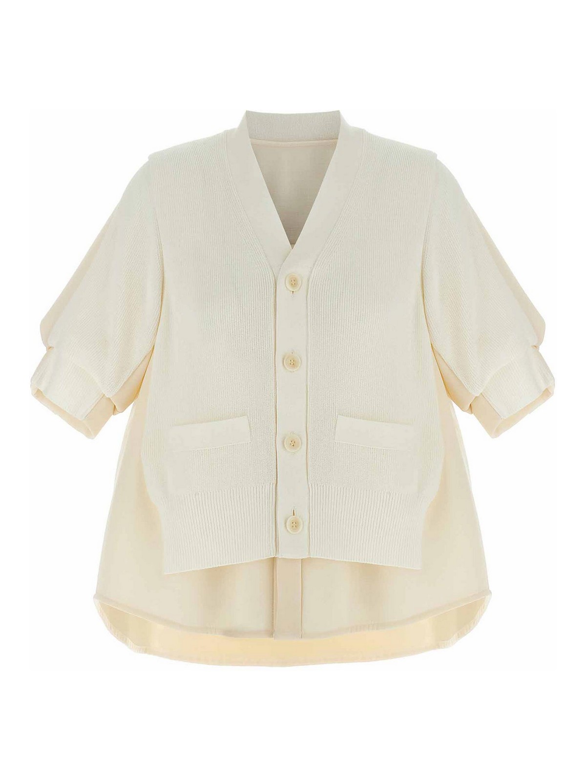 Sacai Suiting Mix Knit Cardigan In Neutral
