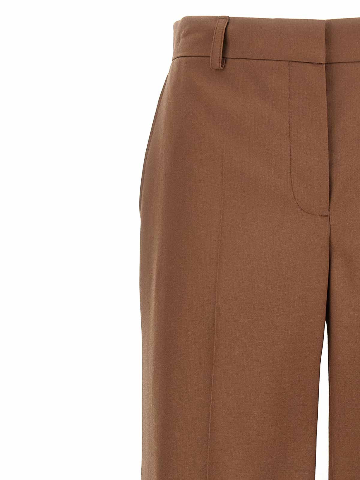 Stella Mccartney Wool Trousers With Wide Leg And Front Crease In Brown