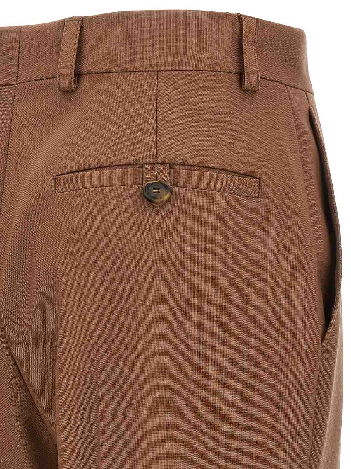 Stella Mccartney Wool Trousers With Wide Leg And Front Crease In Brown