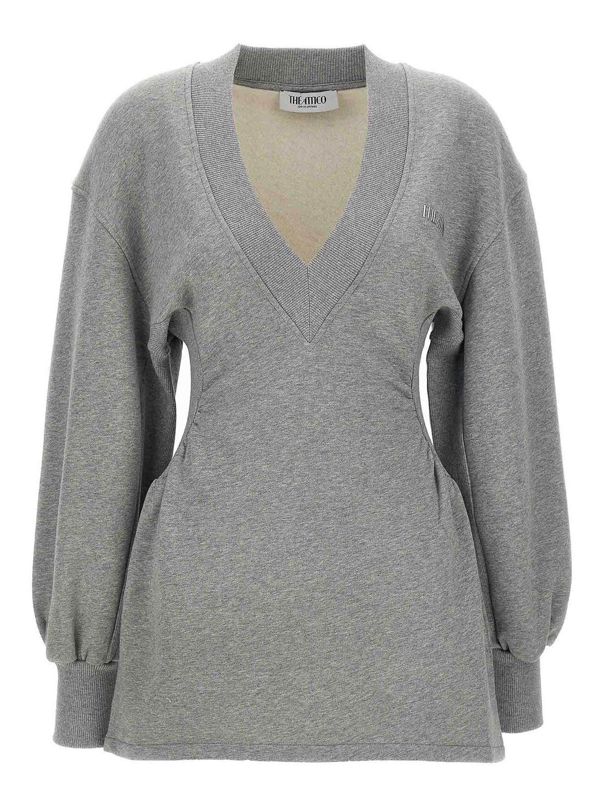 Attico Grey Mini Dress With V Neck And Logo Lettering On The Front In Gray