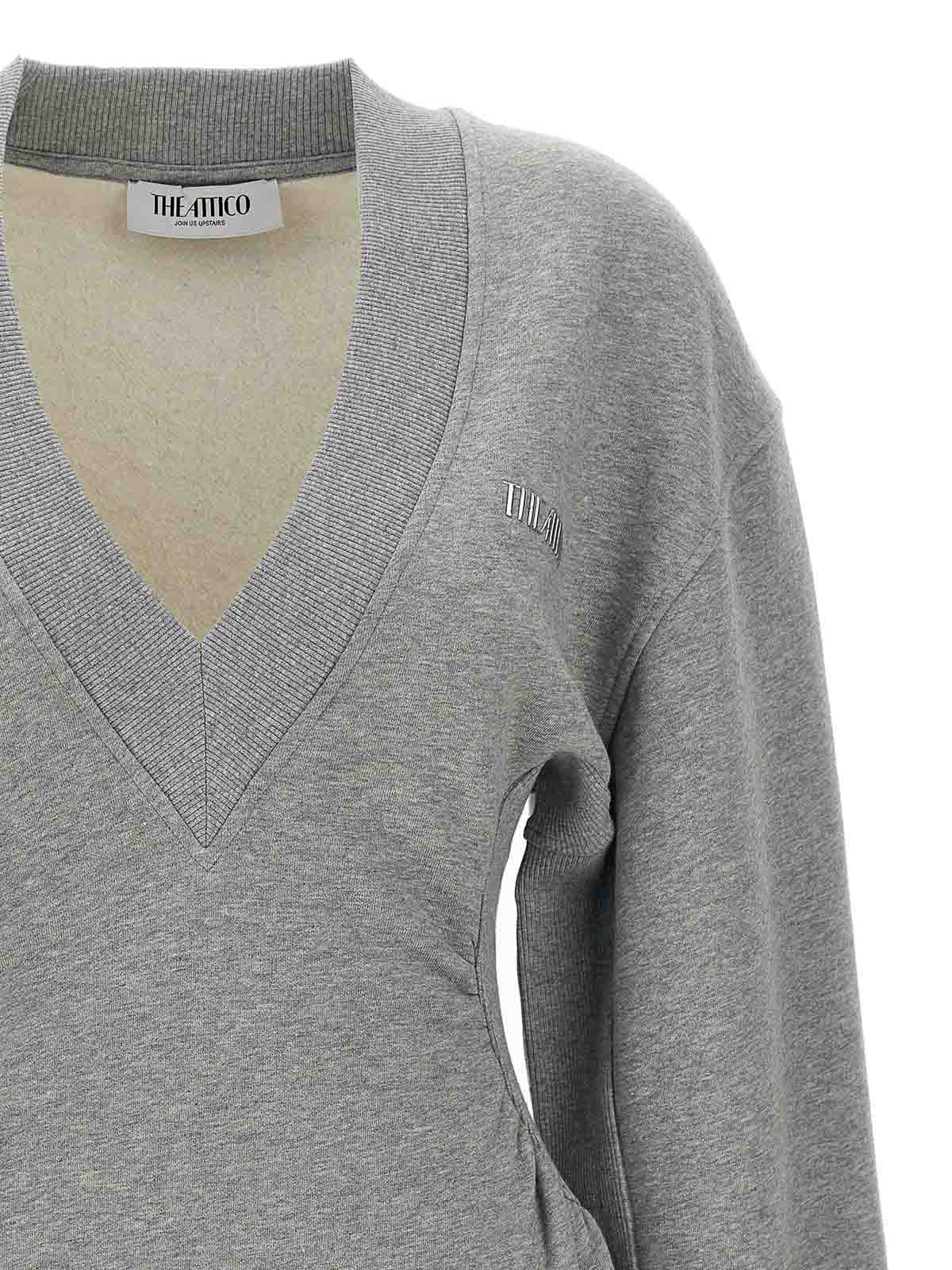Attico Grey Mini Dress With V Neck And Logo Lettering On The Front In Gray