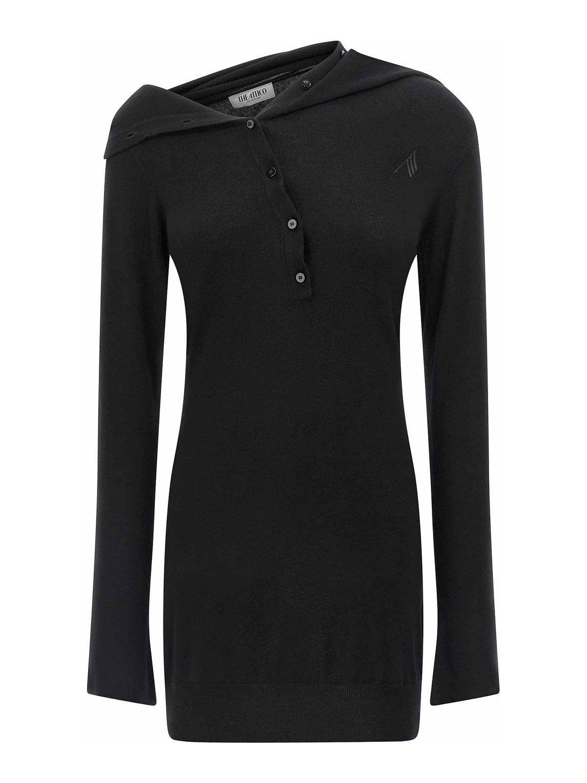 Attico Knee Length Dress Featuring Button Detailing In Black