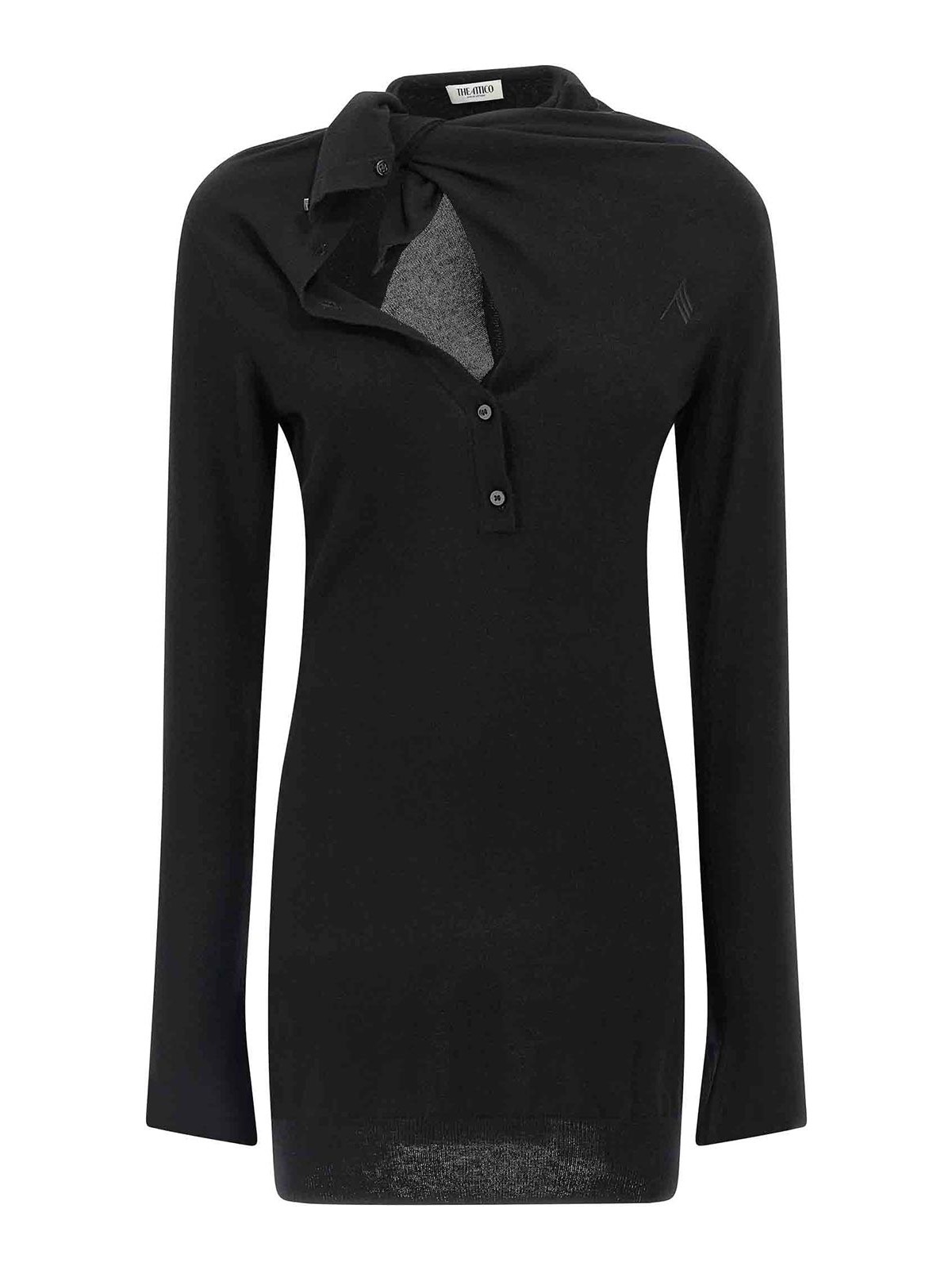 Attico Knee Length Dress Featuring Button Detailing In Black