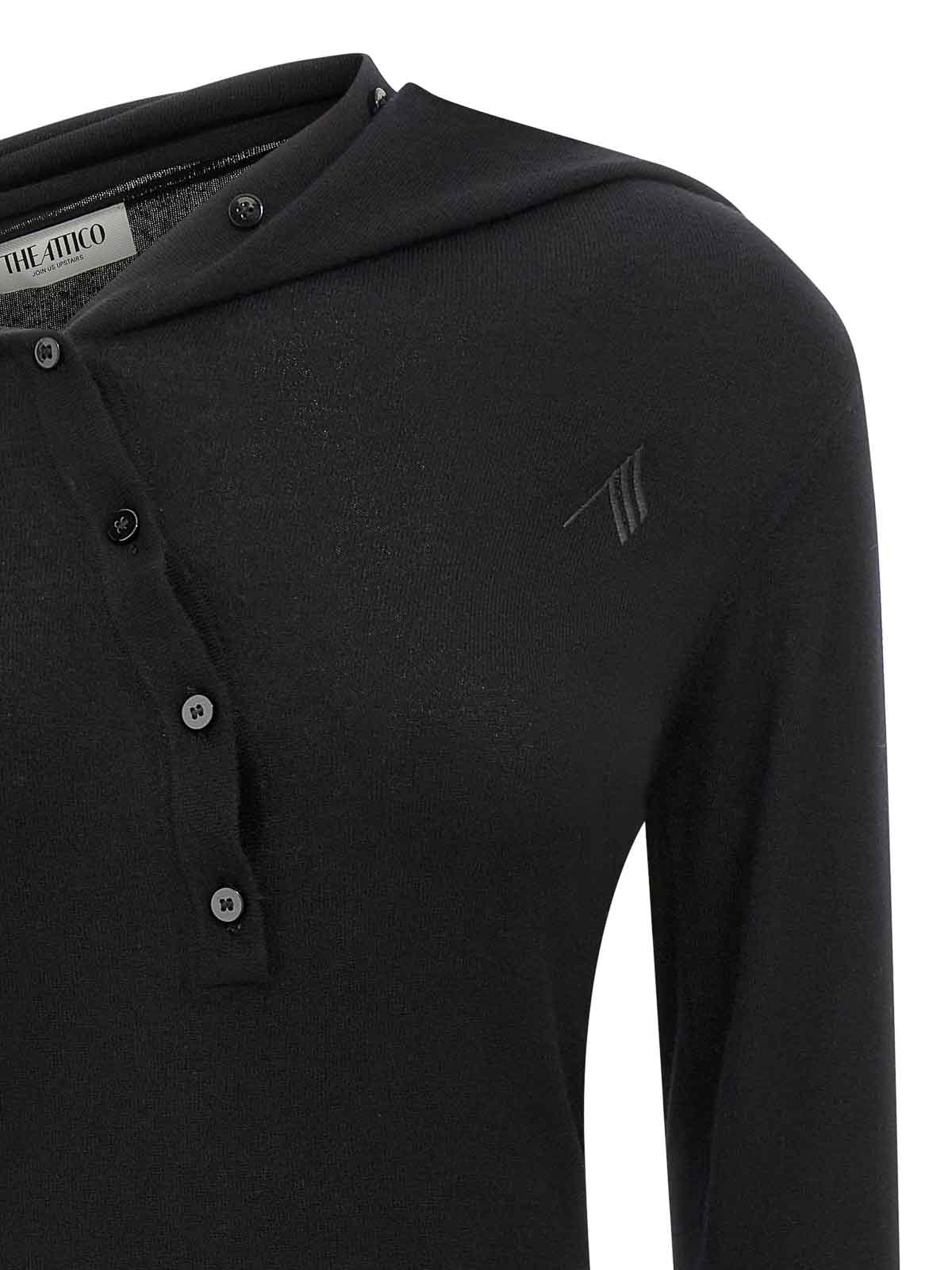 Attico Knee Length Dress Featuring Button Detailing In Black