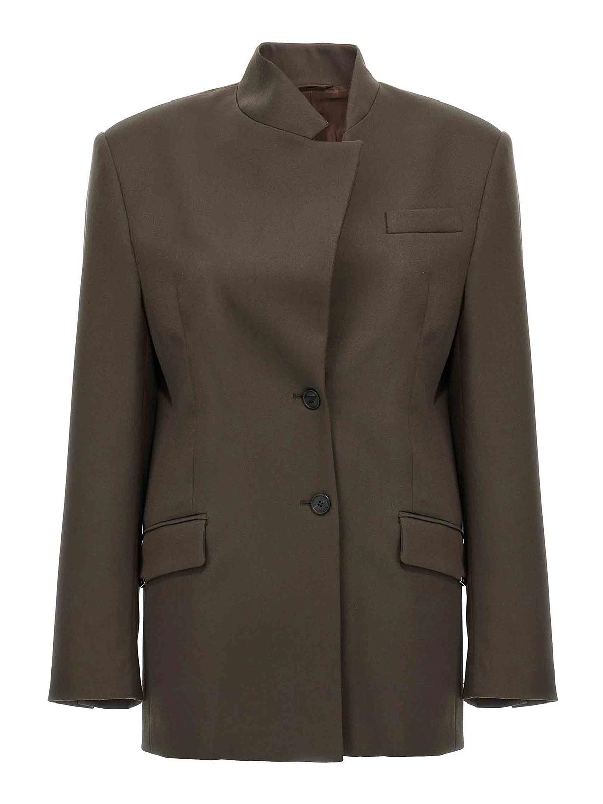 Attico Maxi Shoulder Strap Blazer In Brown
