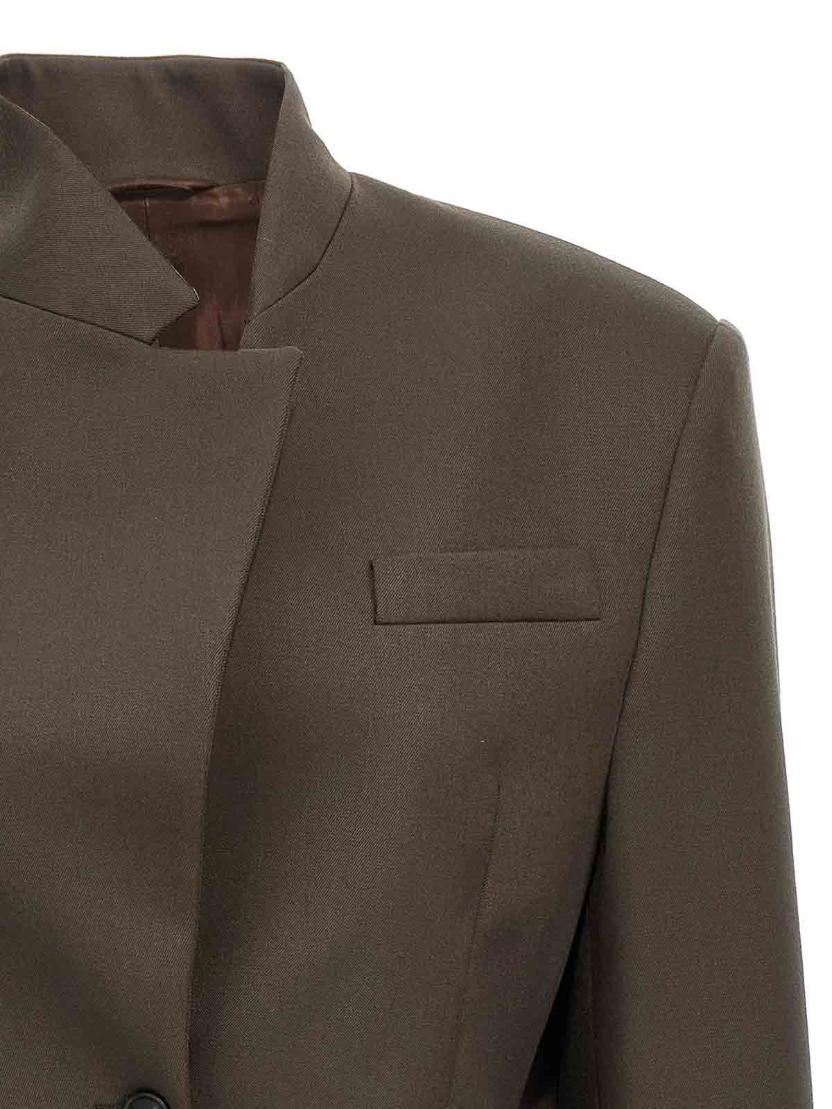 Attico Maxi Shoulder Strap Blazer In Brown
