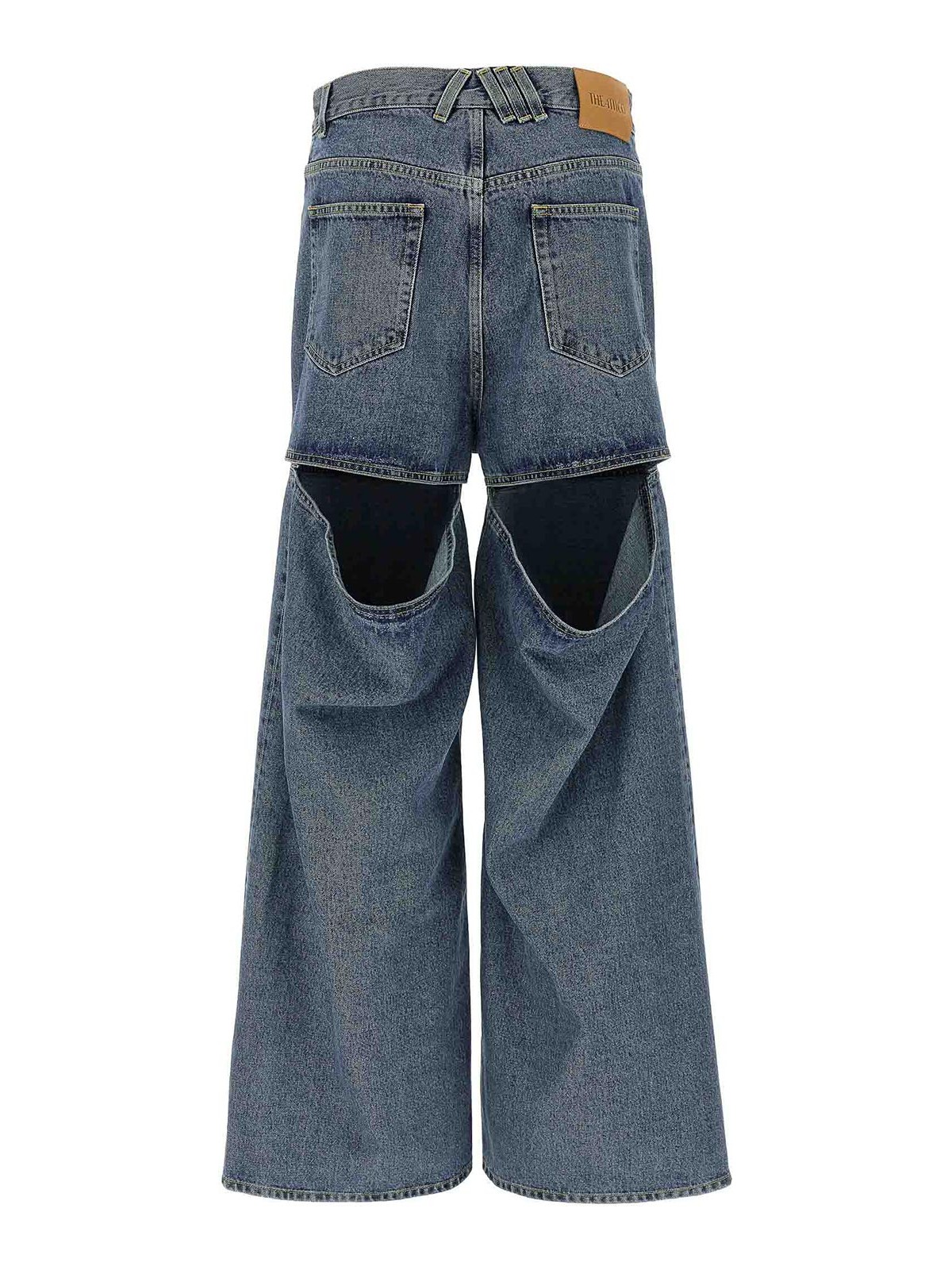 Attico Wide Leg Denim Trousers Featuring Cut-outs In Blue