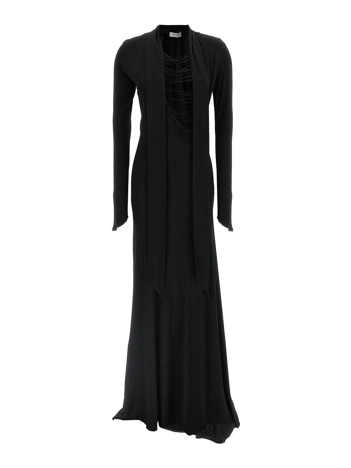 Attico Draped Long Sleeves Floor-length Dress In Black