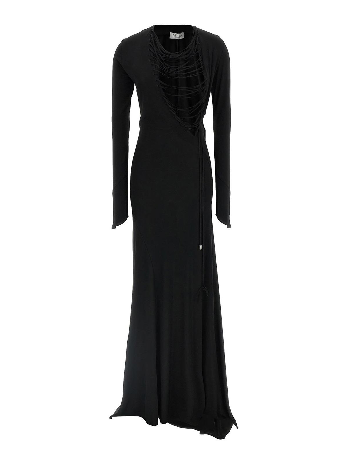 Attico Draped Long Sleeves Floor-length Dress In Black