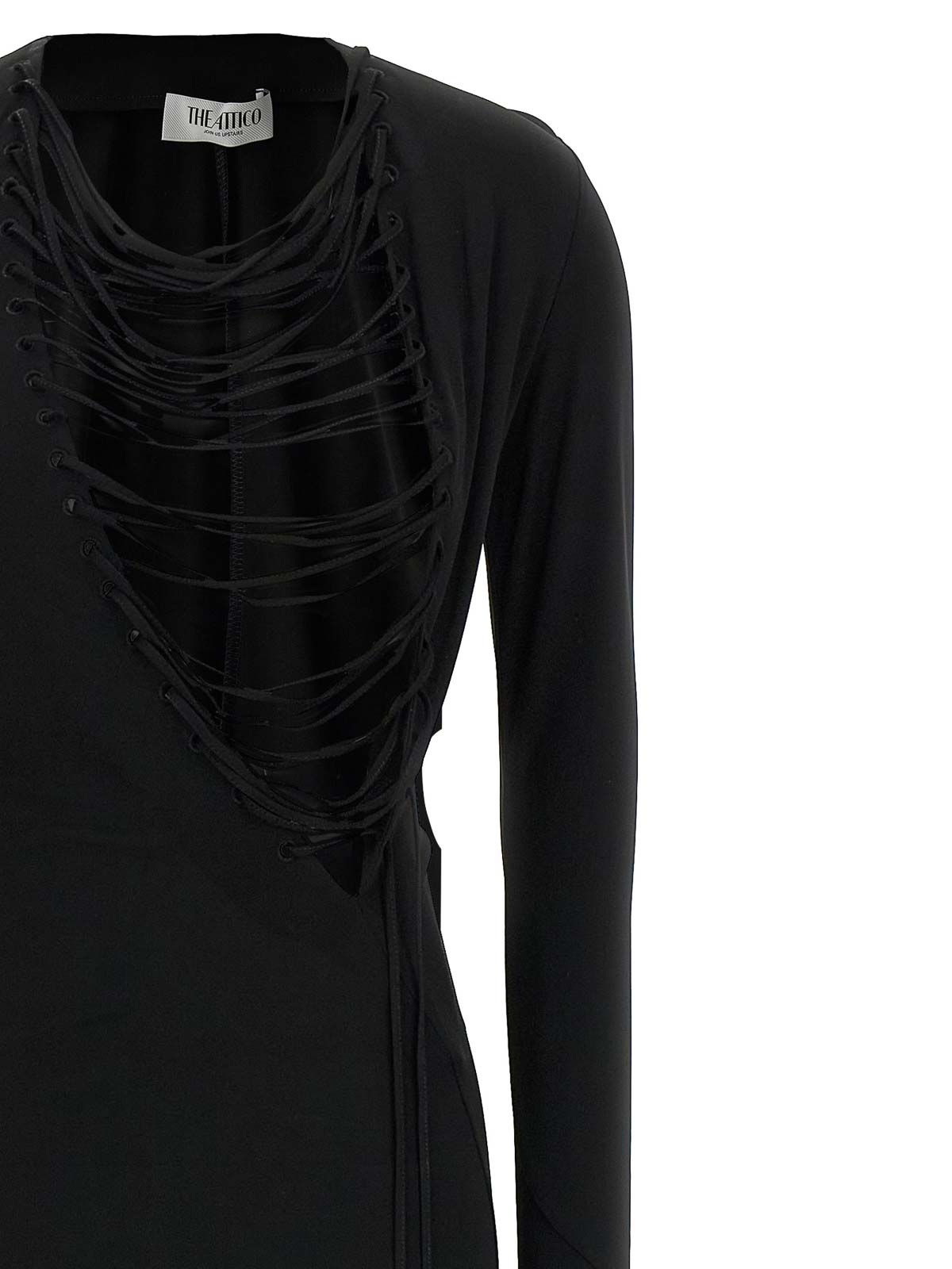 Attico Draped Long Sleeves Floor-length Dress In Black