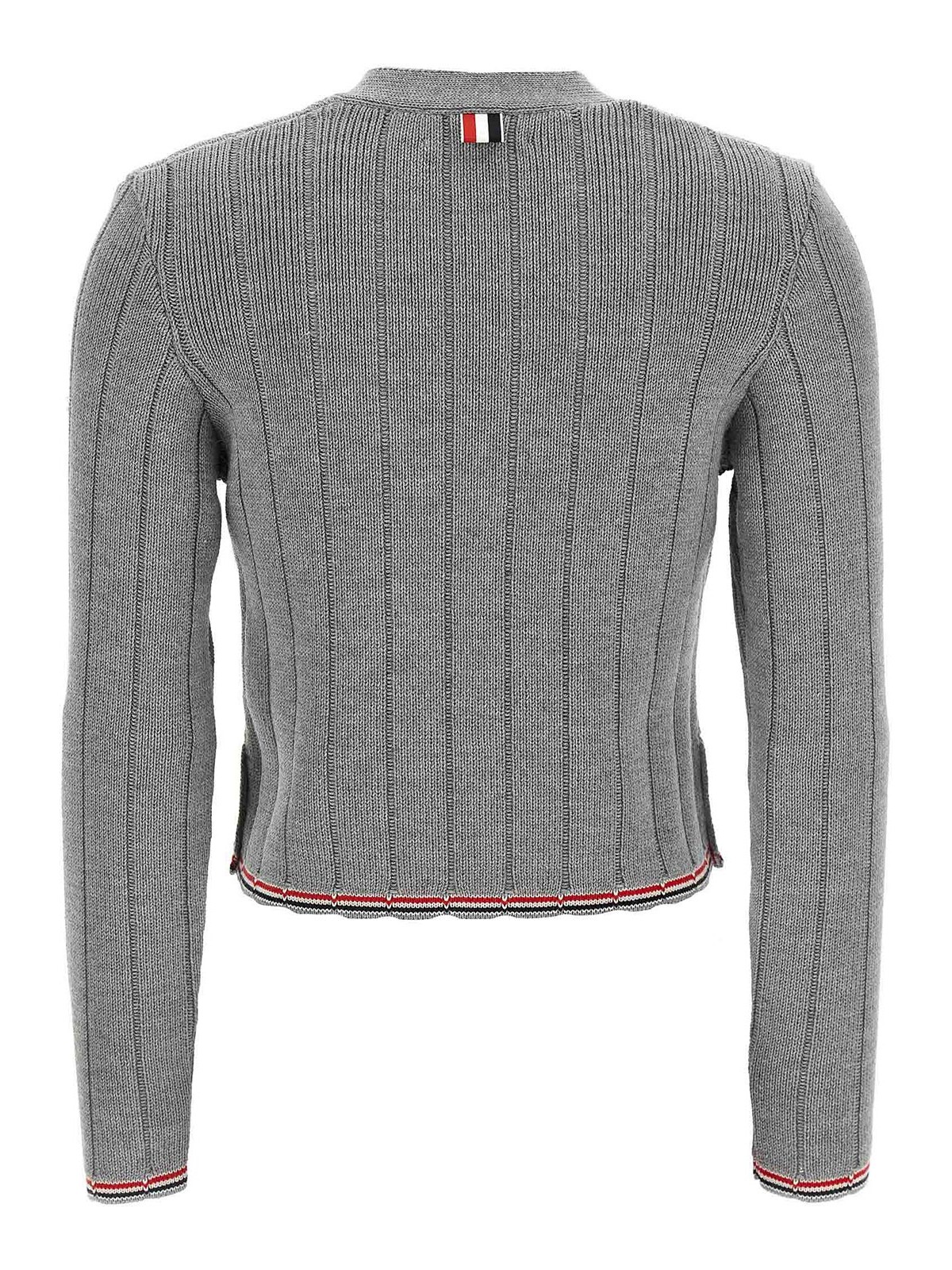 Thom Browne Ladder Full Needle Rib Stitch V Neck Car In Gray