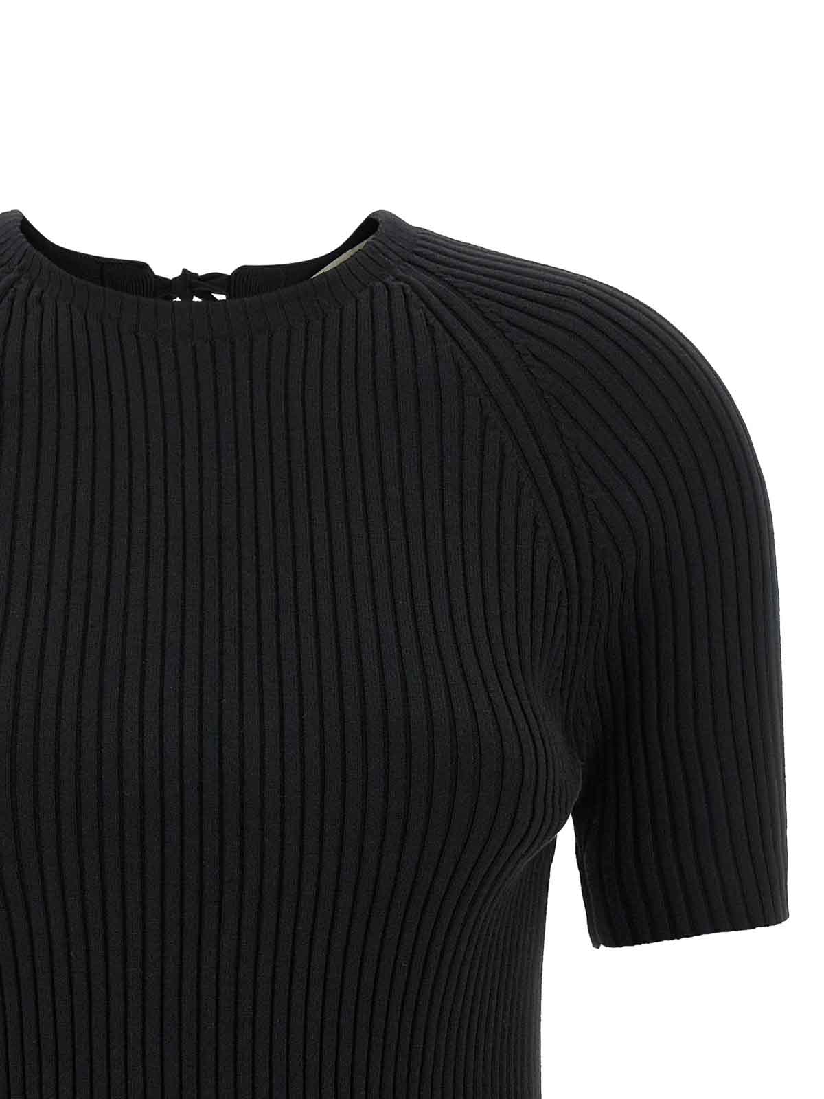 Tory Burch Ribbed Short-sleeve Pullover With Ties And Open Back In Black