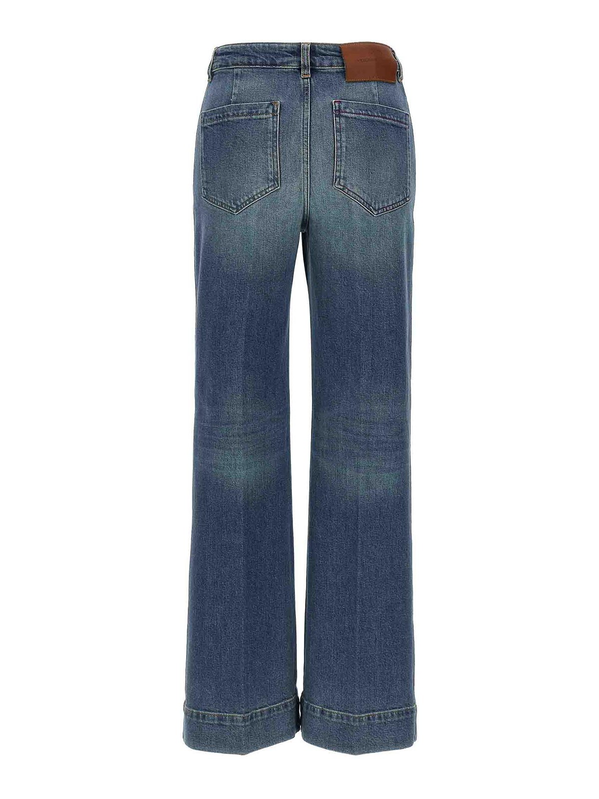 Victoria Beckham Wide-leg Jeans With Contrast Stitching And Pockets In Blue