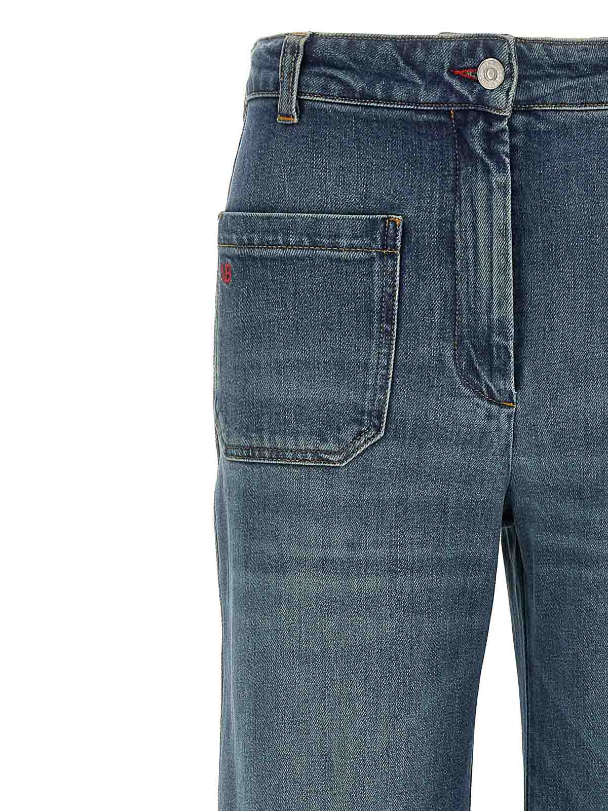 Victoria Beckham Wide-leg Jeans With Contrast Stitching And Pockets In Blue