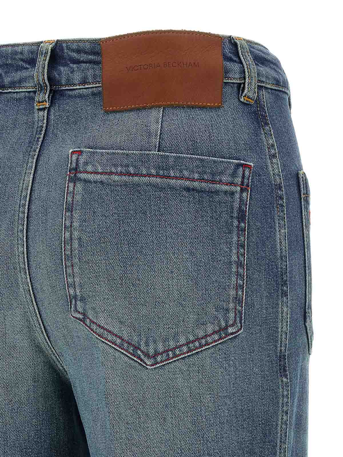Victoria Beckham Wide-leg Jeans With Contrast Stitching And Pockets In Blue