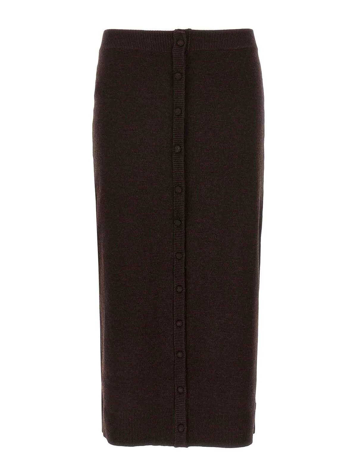 Victoria Beckham Wool Blend Button Detailing High Waist Skirt In Brown