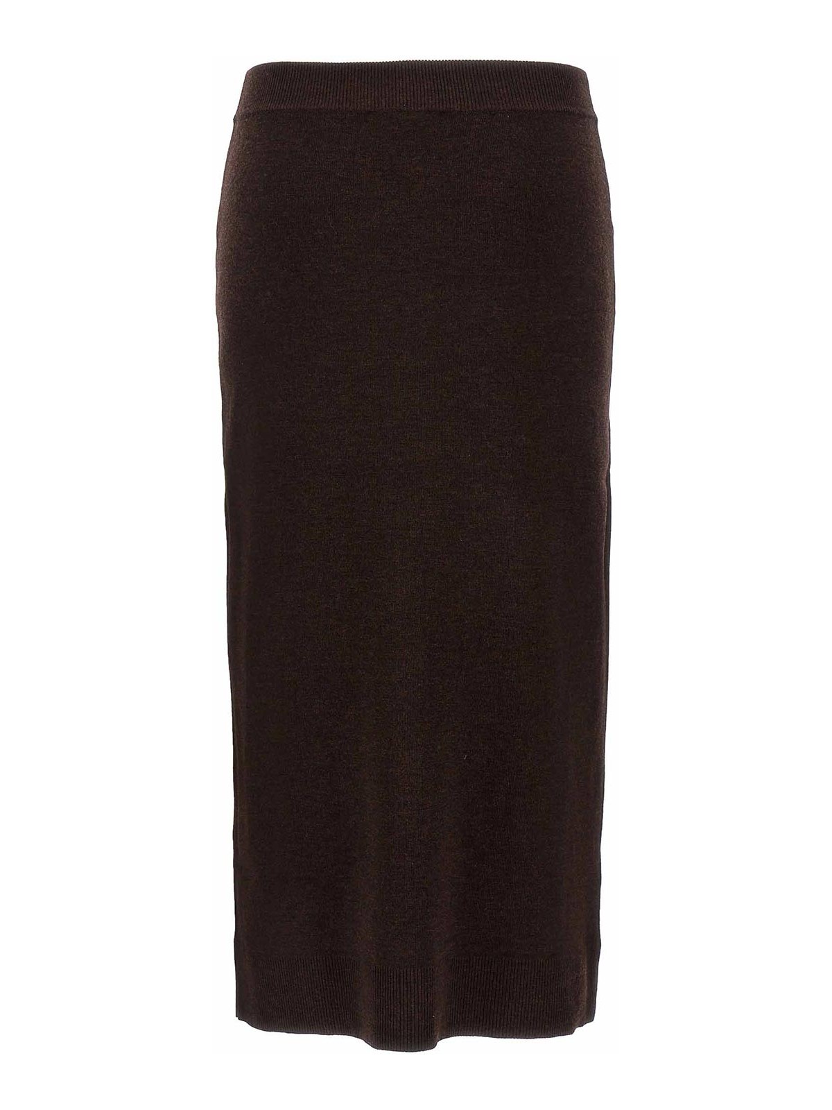 Victoria Beckham Wool Blend Button Detailing High Waist Skirt In Brown