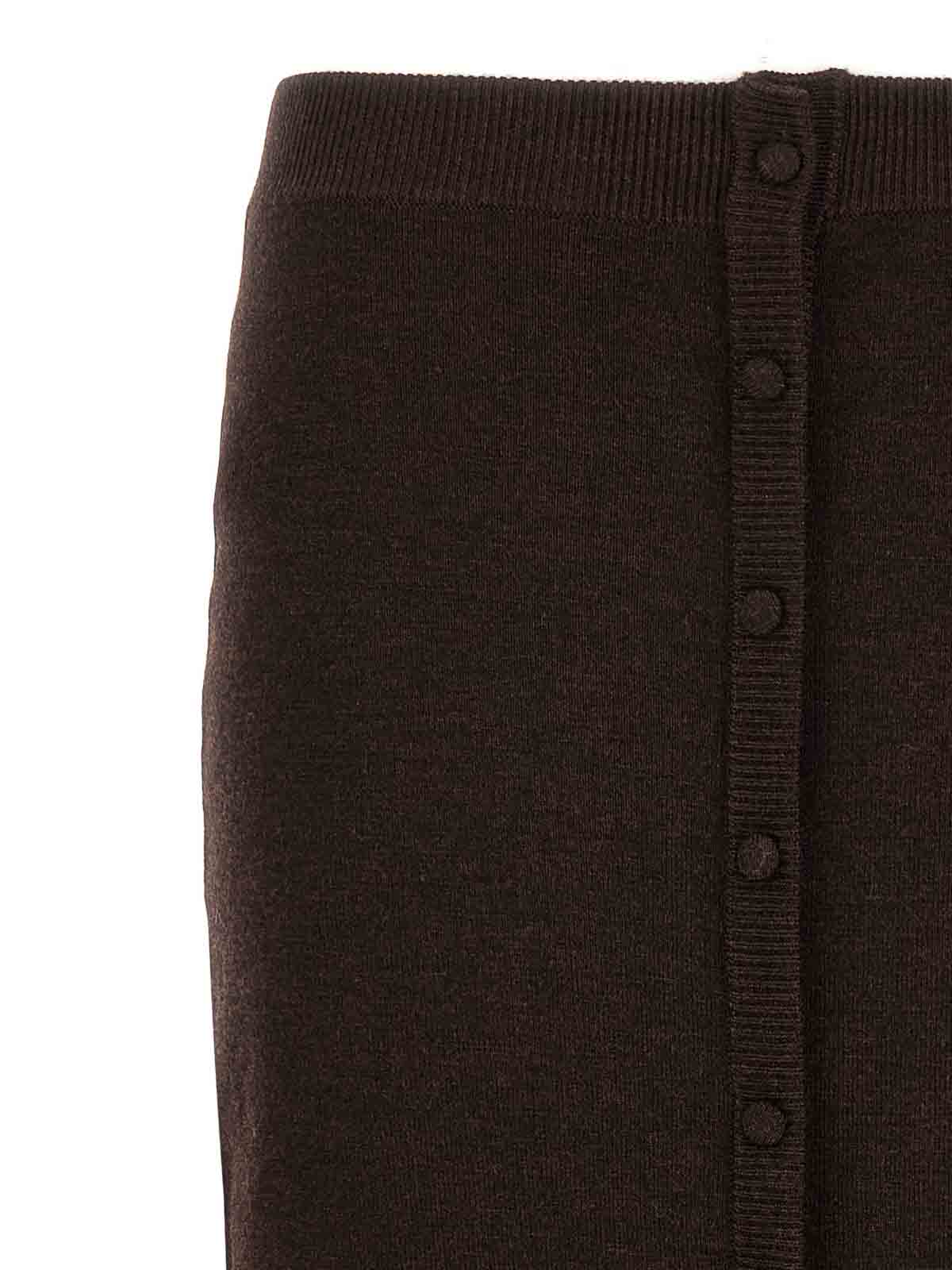 Victoria Beckham Wool Blend Button Detailing High Waist Skirt In Brown