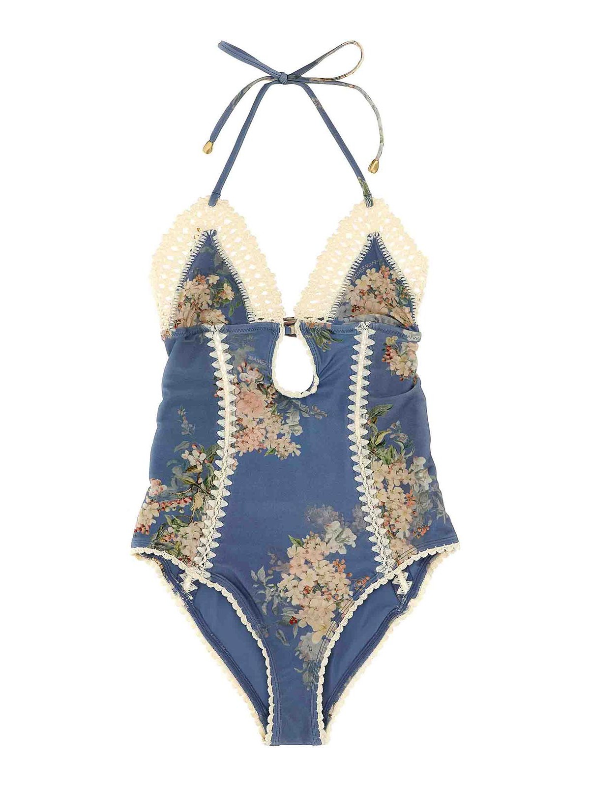 Zimmermann Cascadian Keyhole Crochet One-piece Swimsuit In Blue