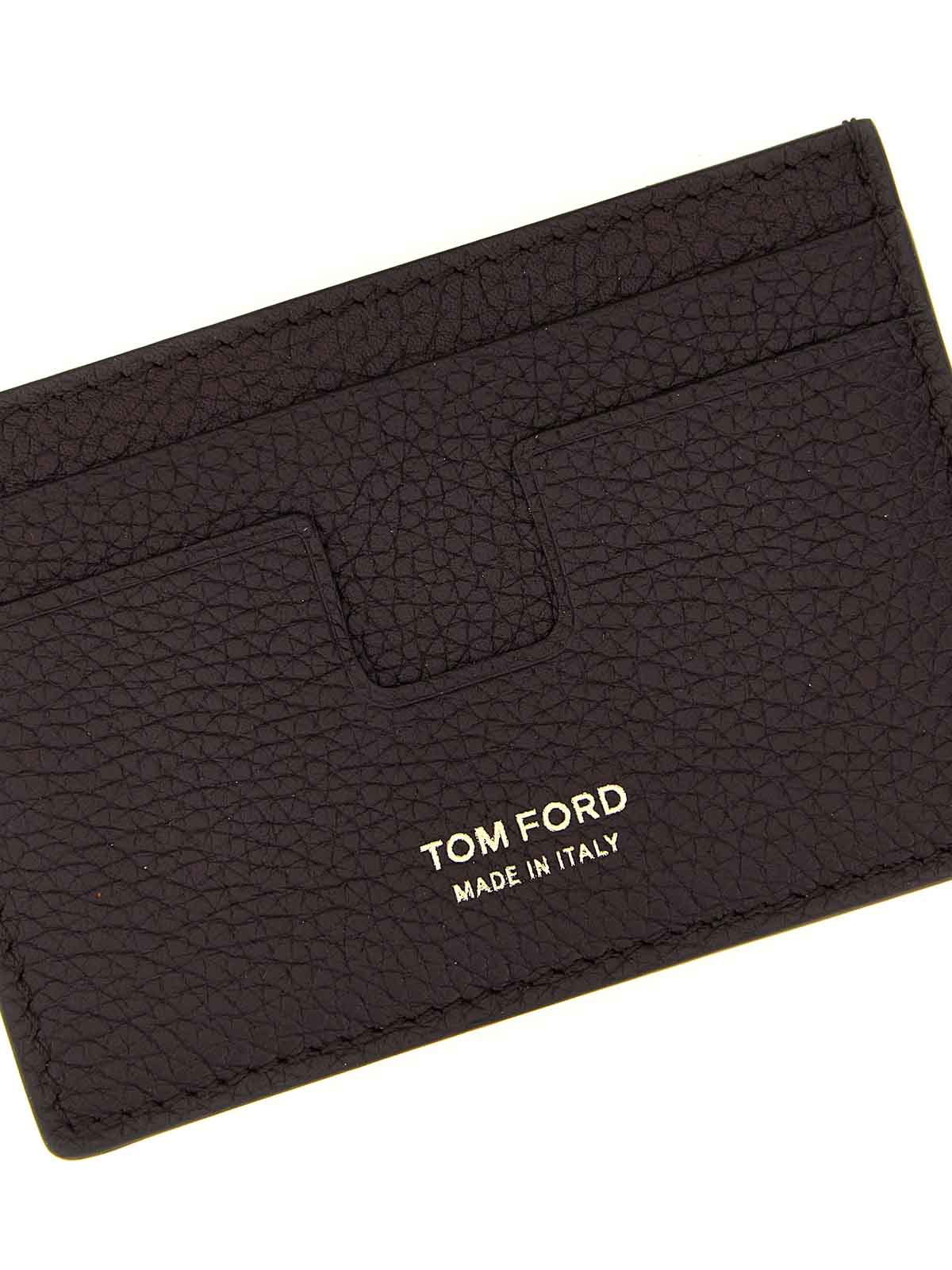 Tom Ford Stamp Logo T-line Leather Cardholder In Red