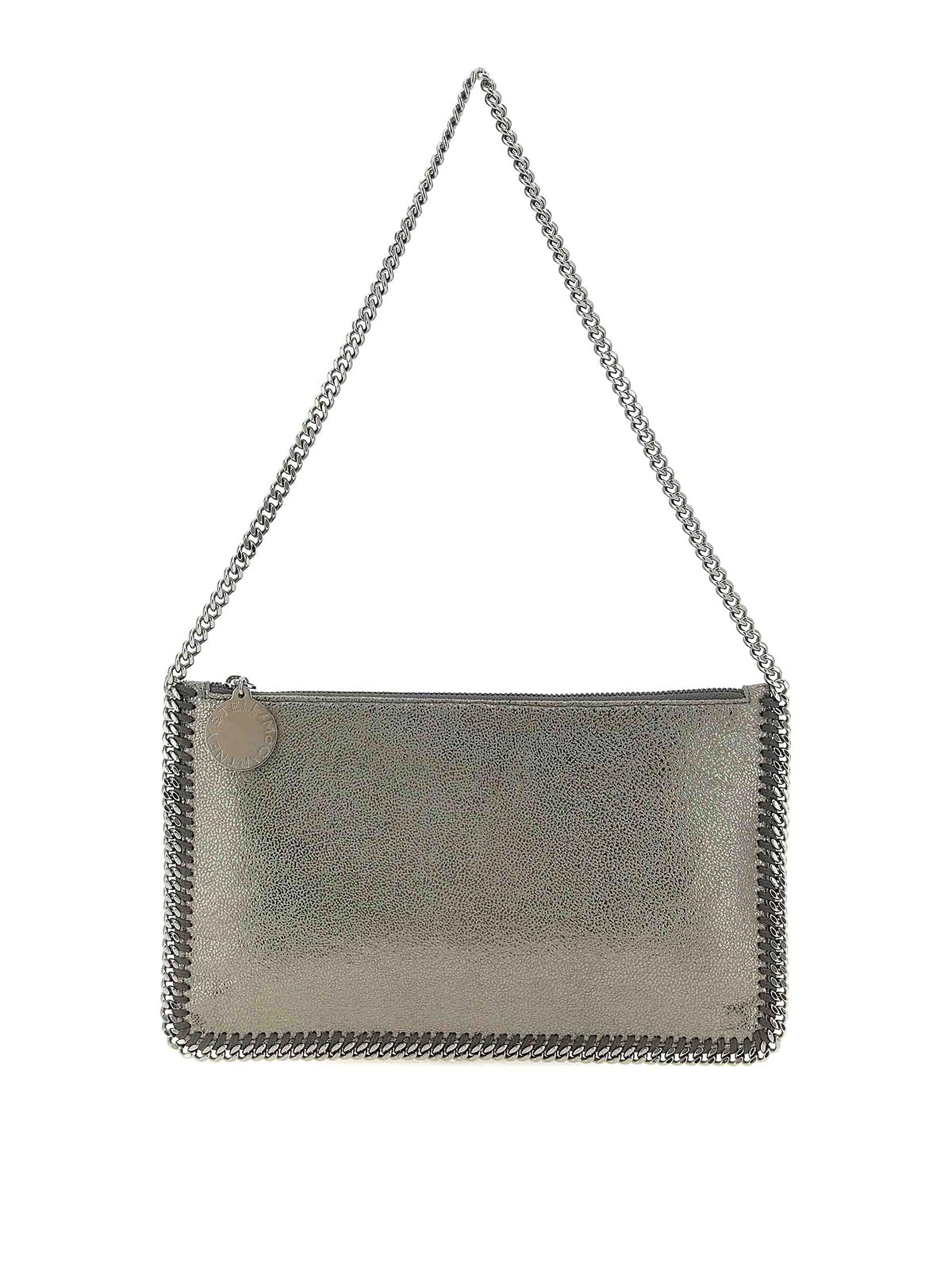 Stella Mccartney Falabella Pochette Accessoire Metallic Crackl Shoulder Bags Silver In Gray