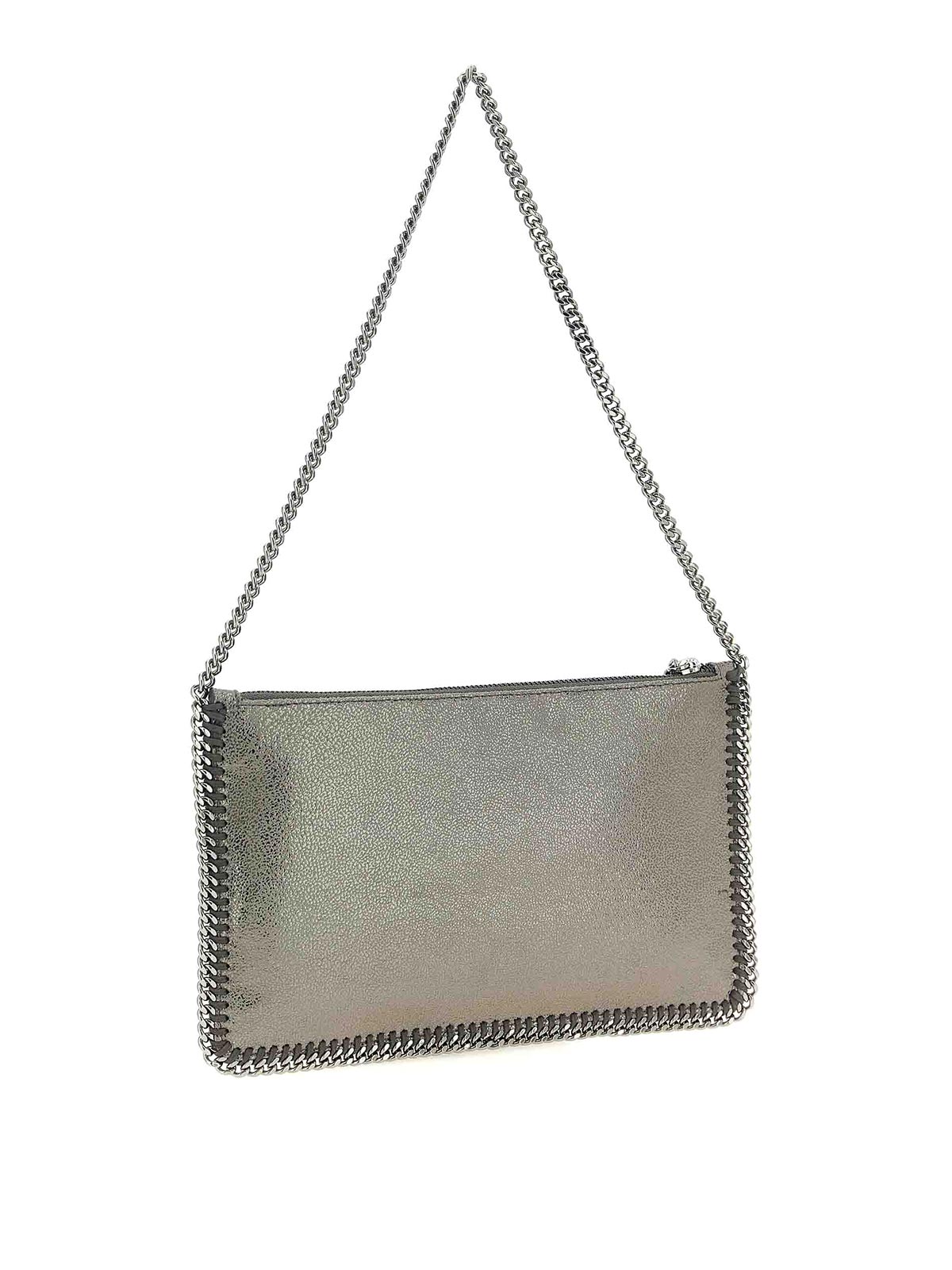 Stella Mccartney Falabella Pochette Accessoire Metallic Crackl Shoulder Bags Silver In Gray