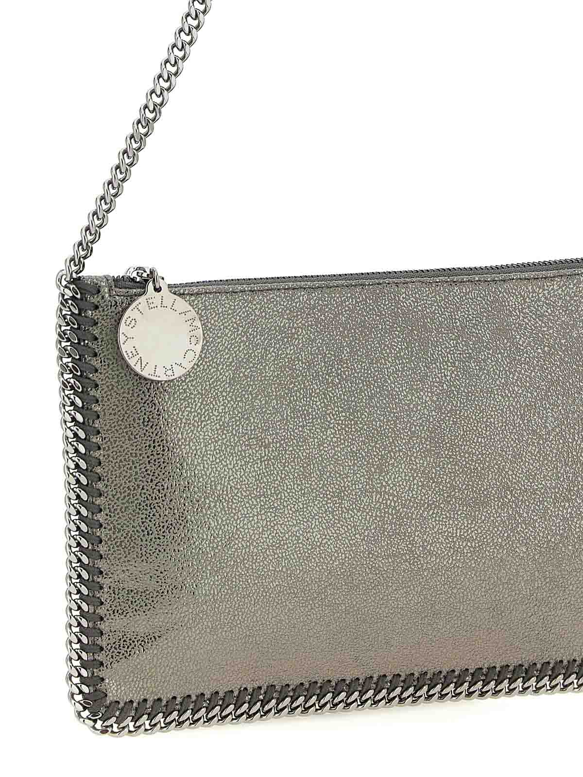 Stella Mccartney Falabella Pochette Accessoire Metallic Crackl Shoulder Bags Silver In Gray
